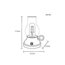 Dekorativní svítidlo, plast antracit mat, čiré sklo, plast jantar, dotykový stmívač, bez adaptéru, USB-A 2.0 - USB-C, bat. CR18650 1200mAh 3,7V, svítí při nabíjení, DxŠxVxH: 125x107x175mm, kabel 1000mm, LED 1W 230V,zdroj 80lm,výkon 65lm, 2700K