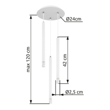 Závěsné svítidlo, kov bílý mat, akryl satén, čirý, PVC kabel bílý, výškově nastavitelné, ø: 240mm, V: 1200mm, bez žárovek 3xG9 LED, max. 4W 230V