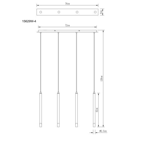 Závěsné svítidlo, kov bílý matný, akrylový saténový povrch, čirý, kabel PVC bílý, DxŠxV: 760x80x1200mm, bez žárovek 4xG9 LED, max. 4W 230V