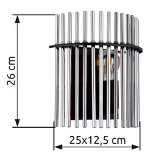 Nástěnné svítidlo, černý matný kov, tyče z kouřového skla, šxv: 250x260mm, v: 125mm, bez žárovky 1xE27, max. 60W 230V