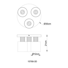 Stropní svítidlo, černý matný kov, tmavě hnědé dřevo, kouřové sklo, ø: 300mm, V: 210mm, bez žárovek 3xE27, max. 25W 230V