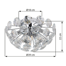 Stropní svítidlo, zlatý kov, čiré krystaly K9, ø: 390mm, V: 220mm, bez žárovek 10xG9, max. 7W 230V