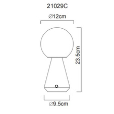 Stolní lampa, kov měď, akryl bílý, PVC kabel bílý 800mm, dotykový spínač, plynulá regulace stmívání, fixace barev, paměťová funkce, bez adaptéru, USB-A 2.0 - USB-C, IP41, ø: 120mm, V: 235mm, LED 1,5W 230V, výkon 140lm, CCT 3000/6500/4500K