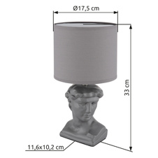 Stolní lampa, keramická kari, textil kari, PVC kabel bílý, kolébkový vypínač na kabelu, ø: 175mm, V: 330mm, délka kabelu 1300mm, bez žárovky 1xE14, max. 40W 230V