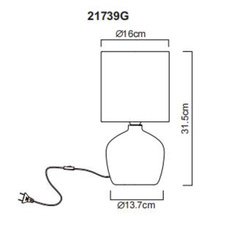 Stolní lampa, keramika šedá, textil bílý, PVC kabel bílý, kolébkový vypínač na kabelu, ø: 160mm, V: 315mm, délka kabelu 1300mm, bez žárovky 1xE14, max. 40W 230V