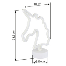 Dekorativní svítidlo, bílý plast, posuvný vypínač, jednorožec, DxŠxV: 200x100x285mm, včetně LED 2W 4,5V, růžová barva