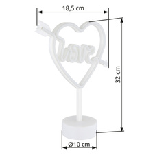 Dekorativní svítidlo, bílý plast, posuvný vypínač, srdce, DxŠxV: 185x100x320mm, včetně LED 2W 4,5V, růžová barva