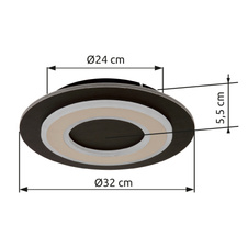 Stropní svítidlo, černý matný kov, MDF tmavě hnědá kartáčovaná, kov šampaň kartáčovaný, akryl bílý, ø: 320mm, V: 55mm, včetně LED 24W 230V, zdroj 2100lm, výkon 710lm, 3000K