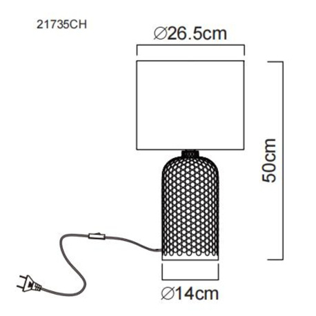 Stolní lampa, sklo v barvě šampaň, textli v barvě šampaň, bílý PVC kabel, kolébkový vypínač na kabelu, ø: 265 mm, V: 500 mm, délka kabelu 1300 mm, bez žárovky 1xE27, max. 60W 230V