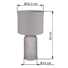 Stolní lampa, sklo v barvě šampaň, textli v barvě šampaň, bílý PVC kabel, kolébkový vypínač na kabelu, ø: 265 mm, V: 500 mm, délka kabelu 1300 mm, bez žárovky 1xE27, max. 60W 230V