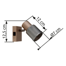 Nástěnné svítidlo, kov, kávový mat, kovový černý chrom, skleněný kouřový křišťálový efekt, kolébkový vypínač na výrobku, ŠxV: 70x120mm, V: 125mm, bez žárovky 1xE14, max. 40W 230V