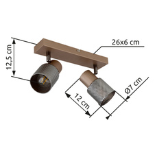 Nástěnné svítidlo, kov kávový mat, kovový černý chrom, kouřové sklo s křišťálovým efektem, DxŠxV: 260x120x125mm, bez žárovek 2xE14, max. 40W 230V