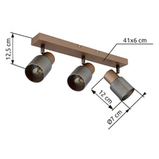 Stropní svítidlo, kov kávový mat, kov černý chrom, sklo kouřový křišťálový efekt, DxŠxV: 410x120x125mm, bez žárovek 3xE14, max. 40W 230V