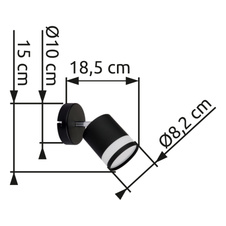 Nástěnné svítidlo, černý matný kov, bílý plast, ŠxV: 100x150mm, V: 185mm, včetně žárovky 1xGX53 LED, max. 7W 230V, zdroj 600lm, výkon 364lm, 3000K, včetně LED žárovky 10161
