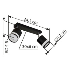 Nástěnné svítidlo, černý matný kov, bílý plast, DxŠxV: 300x82x185mm, včetně žárovek 2xGX53 LED, max. 7W 230V, zdroj 600lm, výkon 364lm, 3000K, včetně LED žárovky 10161