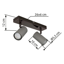 Nástěnné svítidlo, černý chromovaný kov, matný šedý kov, DxŠxV: 260x100x120mm, bez žárovek 2xGU10, max. 35W 230V