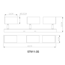 Stropní svítidlo, černý chromovaný kov, matný šedý kov, DxŠxV: 410x100x120mm, bez žárovek 3x GU10 35W 230V
