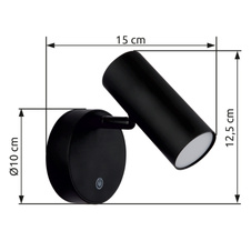 Nástěnné svítidlo, koc černý mat, plast bílý, černý PVC kabel, dotykové zapínání/vypínání a stmívání, bez adaptéru, USB-A 2.0 - USB-C, nabíjí 4h, svítí 6h, svítí při nabíjení, magnet, ŠxV:100x125mm, V: 150mm, kabel 1000mm, LED 0,4W 230V 29lm 3100K