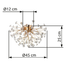 Stropní svítidlo, kov zlatý, K9 čiré křišťály, ø: 450 mm, H: 250 mm, včetně žárovek 4xG9 LED, max. 3,5W 230 V, zdroj 350 lm, výkon 350 lm, 3000K, včetně LED žárovek 10676