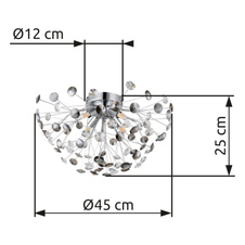Stropní svítidlo, kov chrom, křišťály K9, kouřové, čiré, ø: 450 mm, V: 250 mm, včetně žárovek 4xG9 LED, max. 3,5 W 230 V, zdroj 350 lm, výkon 350 lm, 3000K, včetně LED žárovek 10676