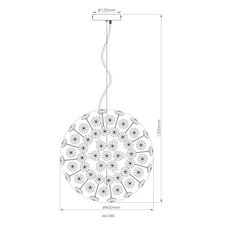 Závěsné svítidlo, zlatý kov, čiré křišťály K9, PVC kabel transparentní, výškově nastavitelné, ø: 400 mm, V: 1500 mm, včetně žárovek 8xG9 LED, max. 3,5 W 230 V, zdroj 350 lm, výkon 350 lm, 3000K, včetně LED žárovek 10676