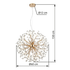 Závěsné svítidlo, zlatý kov, čiré křišťály K9, PVC kabel transparentní, výškově nastavitelné, ø: 600 mm, V: 1500 mm, včetně žárovek 9xG9 LED, max. 3,5 W 230 V, zdroj 350 lm, výkon 350 lm, 3000K, včetně LED žárovek 10676