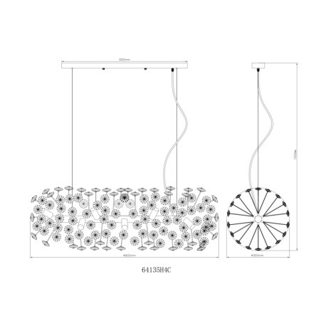 Závěsné svítidlo, kov chrom, křišťály K9, kouřové, čiré, průhledný PVC kabel, možnost zkrácení výšky, DxŠxV: 900x300x1500mm, včetně 12xLED žárovky G9, max. 3,5W 230V, zdroj 350lm, výkon 350lm, 3000K, včetně LED žárovek 10676