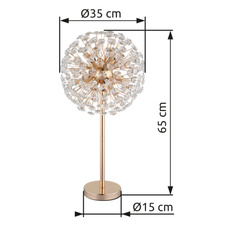 Stolní lampa, zlatý kov, čiré křišťály K9, kolébkový vypínač na kabelu, ø: 350 mm, V: 650 mm, délka kabelu 1500 mm, včetně žárovek 8xG9 LED, max. 3,5 W 230 V, zdroj 350 lm, výkon 350 lm, 3000K, včetně LED žárovek 10676