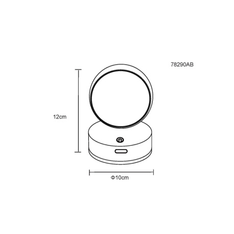Nástěnné svítidlo, plast černý a bílý, černý PVC kabel 1000 mm, dotykové zapnutí/vypnutí/stmívač, bez adaptéru, USB-A - USB-C, svítí nahoru/dolů, nabíjí se cca 4 h, svítí cca 6 h, svítí při nabíjení, magnet, ø: 100 mm, V: 125 mm, LED 1,4W 90lm 3000K