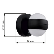 Nástěnné svítidlo, plast černý a bílý, černý PVC kabel 1000 mm, dotykové zapnutí/vypnutí/stmívač, bez adaptéru, USB-A - USB-C, svítí nahoru/dolů, nabíjí se cca 4 h, svítí cca 6 h, svítí při nabíjení, magnet, ø: 100 mm, V: 125 mm, LED 1,4W 90lm 3000K
