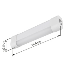 Světlo pod skříňku, bílý plast, bílý PVC kabel 300mm, tlačítko a krokový spínač, bez adaptéru, USB-A - USB-C, magnet, nabíjí se cca 4h, svítí cca 2h, svítí během nabíjení, DxŠxV: 186x25x40mm, LED 2W 230V, výkon 122lm, CCT3000/4000/7000K