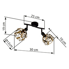 Nástěnné svítidlo, zlatý a černý kov, černá patina, čiré akrylové krystaly, DxŠxV: 250x120x155mm, bez žárovek 2xE14, max. 25W 230V