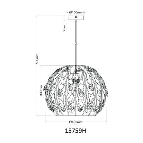 Závěsné svítidlo, černý matný kov, zlatý kov, černá patina, čiré akrylové krystaly, černý PVC kabel, ø: 400mm, V: 1500mm, bez žárovky 1xE27, max. 40W 230V