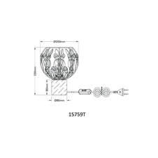 Stolní lampa, hnědé dřevo, zlatý kov, černá patina, čiré akrylové krystaly, černý PVC kabel, kolébkový vypínač na kabelu, ø: 200mm, V: 250mm, délka kabelu 1500mm, bez žárovky 1xE27, max. 40W 230V