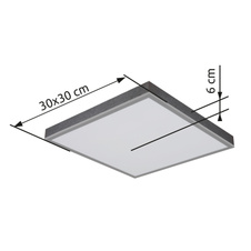 Stropní svítidlo, hliník stříbrný, tmavě šedý MDF, bílý plast, DxŠxV: 300x300x60mm, včetně LED 12W 230V, zdroj 1250lm, výkon 600lm, 3000K