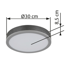 Stropní svítidlo, hliník stříbrný, MDF šedá tmavá, plast bílý, ø: 300mm, V: 85mm, včetně LED 12W 230V, zdroj 1250lm, výkon 600lm, 3000K