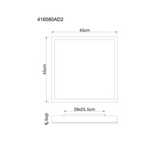 Stropní svítidlo, hliník stříbrný, tmavě šedý MDF, bílý plast, DxŠxV: 450x450x65mm, včetně LED 24W 230V, zdroj 2500lm, výkon 1200lm, 3000K