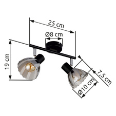 Nástěnné svítidlo, černý matný kov, chrom, kouřové sklo, saténový povrch, otočné, DxŠxV: 250x130x190mm, bez žárovek 2xE14, max. 40W 230V