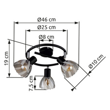 Nástěnné svítidlo, černý matný kov, chrom, kouřové sklo, saténový povrch, otočné/naklápěcí, ø: 460mm, V: 190mm, bez žárovek 3xE14, max. 40W 230V
