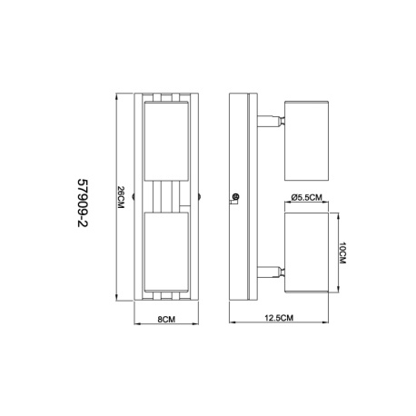 Nástěnné svítidlo, černý matný kov, tmavě hnědé dřevo, otočné, DxŠxV: 260x80x125mm, V: 125mm, bez žárovek 2xGU10, max. 25W 230V