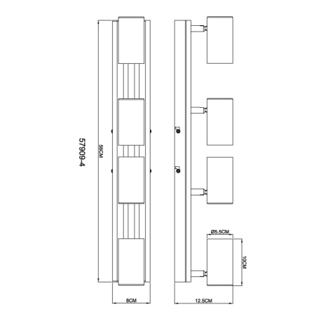 Stropní svítidlo kov černý mat, dřevo tmavě hnědé, otočné, DxŠxV: 560x80x125mm, V: 125mm, bez žárovek 4x GU10 25W 230V