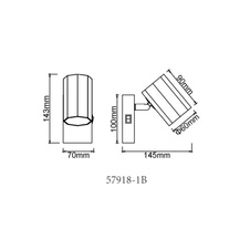 Nástěnné svítidlo, kov černý mat, hliník černý mat, vypínač, ŠxV: 70x140mm, V: 145mm, bez žárovky 1xGU10, max. 25W 230V