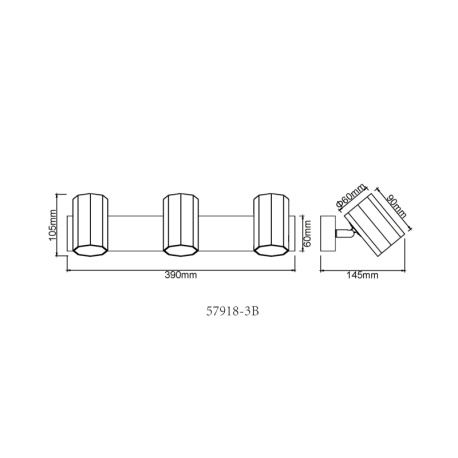 Stropní svítidlo, kov černý, hliník černý, DxŠxV: 390x60x145mm, bez žárovek 3x GU10, max. 25W 230V