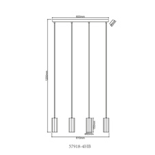 Závěsné svítidlo, kov černý matný, hliník černý matný, kabel PVC černý, možnost snížení výšky, DxŠxVxH: 610x60x1200mm, bez žárovek 4x GU10, max. 25W 230V