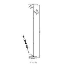 Stojací lampa, kov černý mat, hliník černý mat, kabel PVC černý, nožní vypínač na kabelu, DxŠxV: 270x220x1580mm, délka kabelu 1800mm, bez žárovek 2xGU10, max. LED 5W 230V