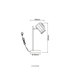 Stolní lampa, kov černý mat, hliník černý mat, kabel PVC černý, kolébkový vypínač na kabelu, DxŠxV: 165x120x350mm, délka kabelu 1500mm, bez žárovky 1xGU10, max. LED 5W 230V