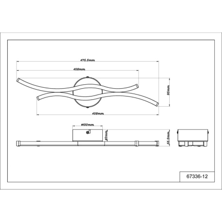 Stropní svítidlo, kov černý mat, hliník černý mat, plast bílý, DxŠxV: 476x100x56mm, včetně LED 12W 230V, zdroj 1280lm, výkon 560lm, 3000K