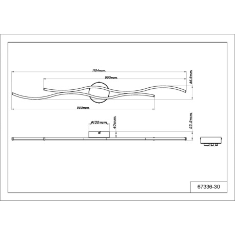 Stropní svítidlo, kov černý mat, hliník černý mat, plast bílý, DxŠxV: 1104x130x56mm, včetně LED 30W 230V, zdroj 3550lm, výkon 1300lm, 3000K