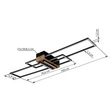Stropní svítidlo, kov černý mat, MDF vzhled tmavého dřeva, hliník černý mat, plast bílý, DxŠxV: 1000x250x97mm, včetně LED 40W 230V, zdroj 4700lm, výkon 1920lm, 3000K
