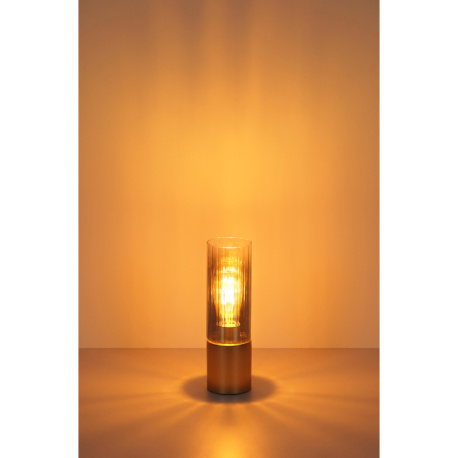 Stolní lampa, matný kov v barvě cappuccino, kouřové sklo, čirý gradient, bílý textilní kabel, dotykové zapínání/vypínání, sklo s drážkami, ø: 90mm, V: 300mm, délka kabelu 1500mm, bez žárovky 1xE27, max. 25W 230V